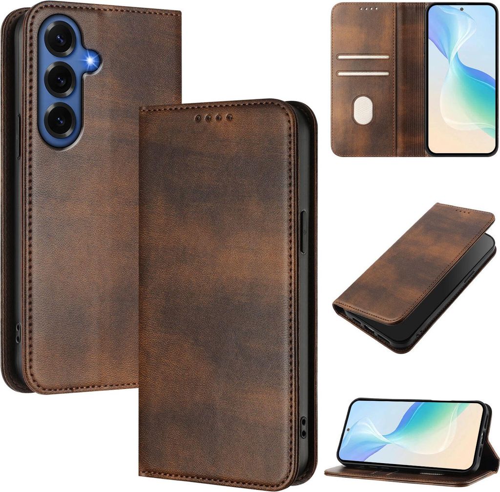 Handyhülle für Samsung Galaxy S26+, Vintage Leder RFID Schutz Kartenfach Standfunktion Magnetische Klapphülle Braun