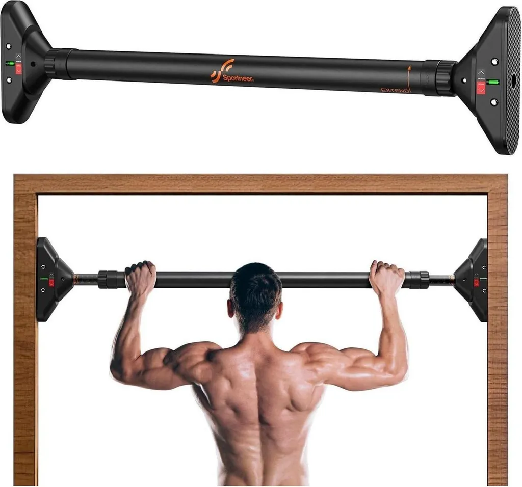 Barre traction porte Sportneer 200kg, 74-94cm, sans vis, haute sécurité