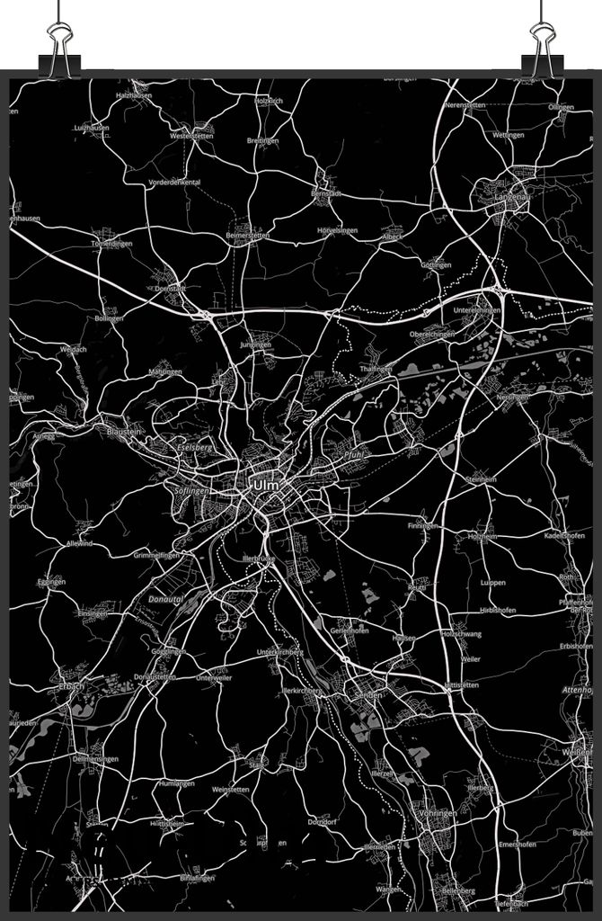 Mr. & Mrs. Panda Bild Neu-Ulm DIN A2 - Geschenk, Stadt, Posterdruck, Wandbild, Dorf Karte Landkarte Map Stadtplan, Kunstdruck, wanddeko, drucke