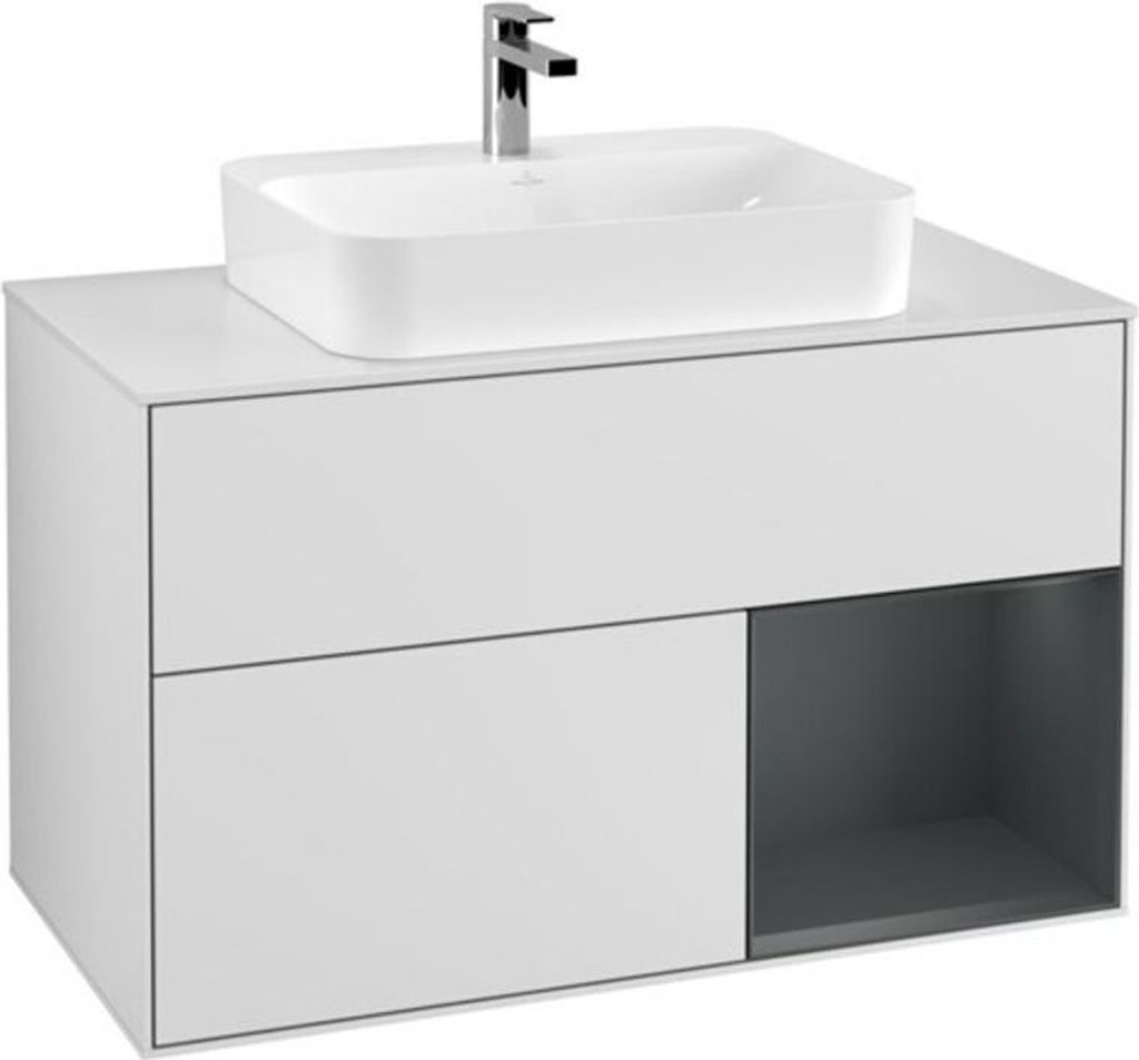 V&B Waschtischunterschrank Wandbeleuchtung Finion 100, Pl w m, Rg r md b m Lac, wh. m Lac