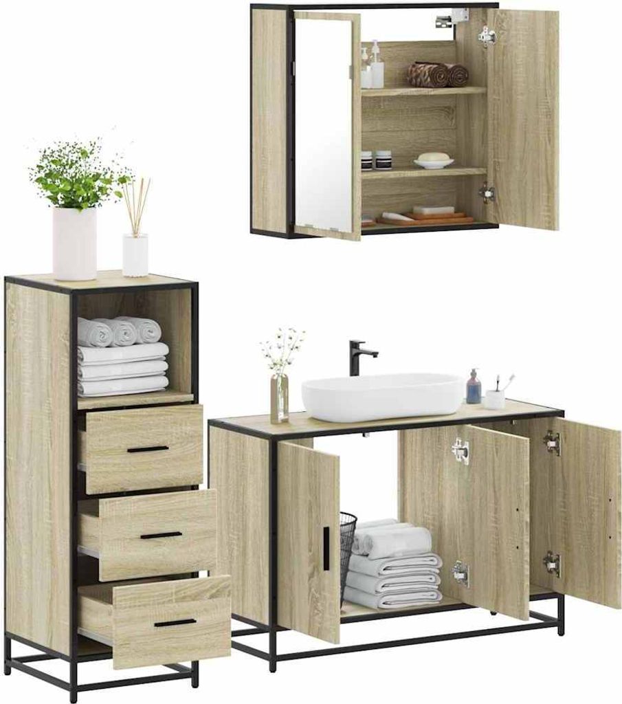 Maison Exclusive - 3-tlg. Badmöbel-Set Sonoma-Eiche Holzwerkstoff