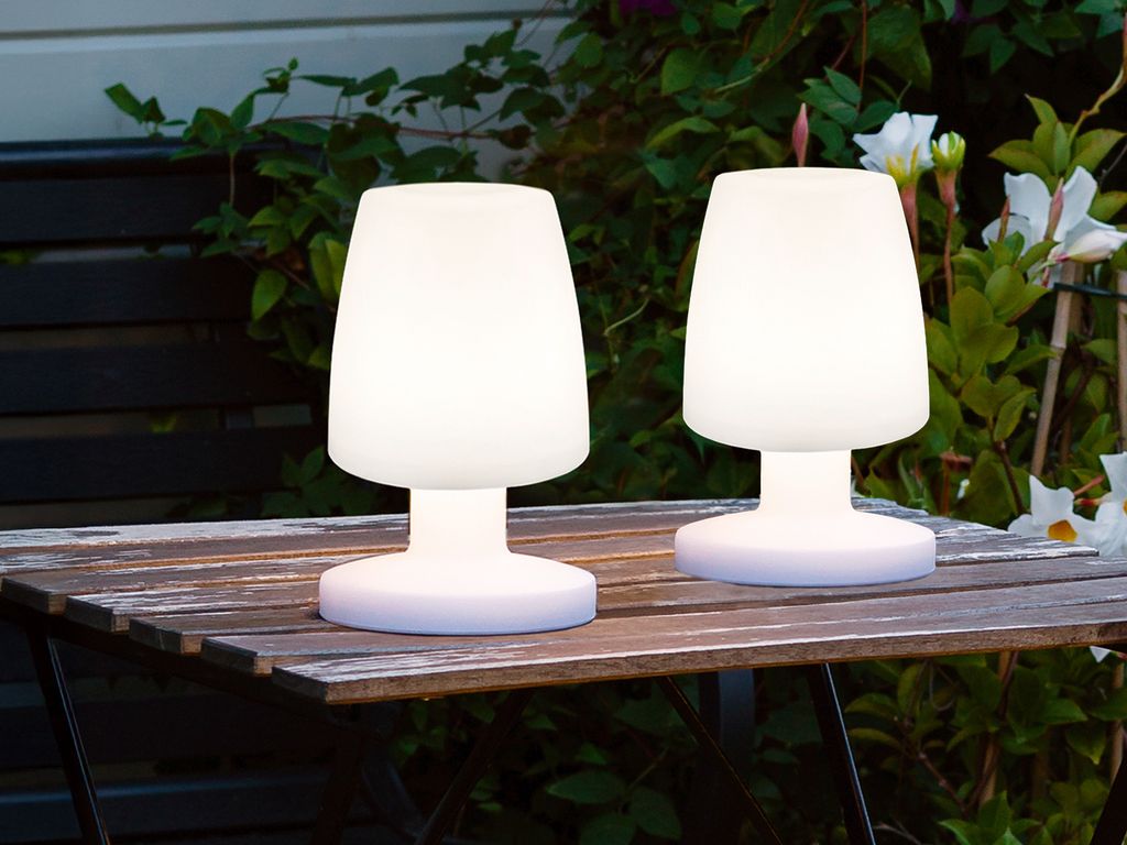 2x LED OUTDOOR kalbellose Tischleuchte 20cm für Außen Akku Batterie USB Anschluß