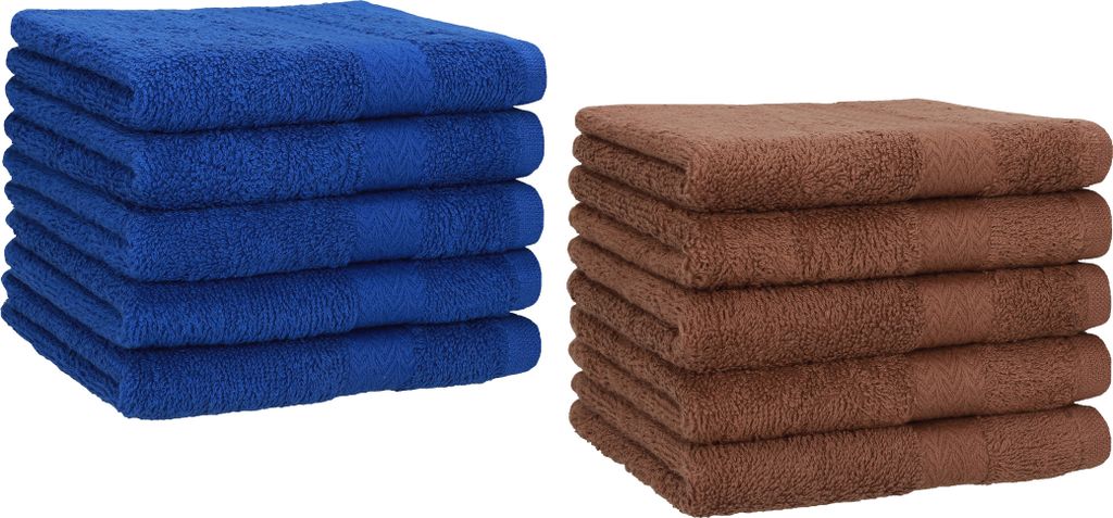 Betz 10 Stück Gästetücher 30x50 cm PREMIUM 100% Baumwolle Set Farbe: royalblau und nussbraun