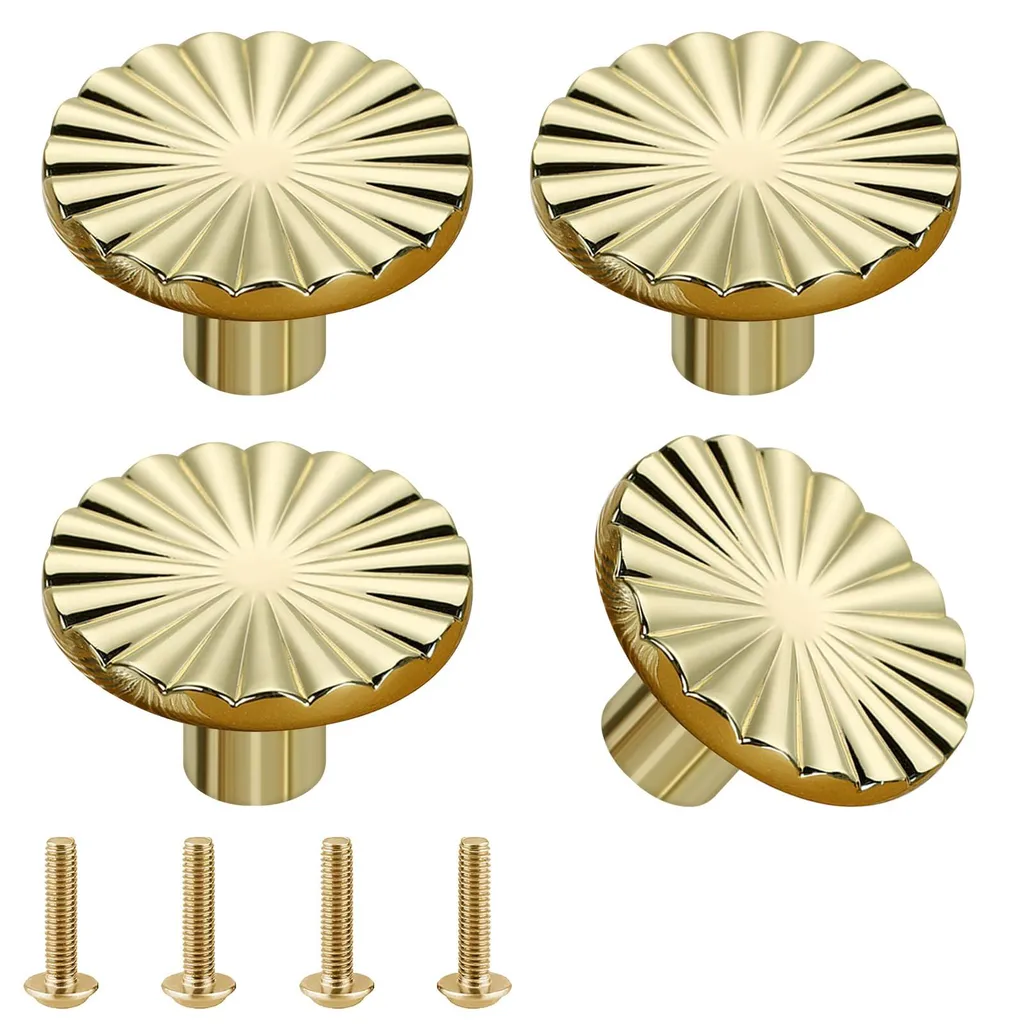 Poignées de tiroir dorées rondes en zinc, boutons d'armoire à vis 4pcs