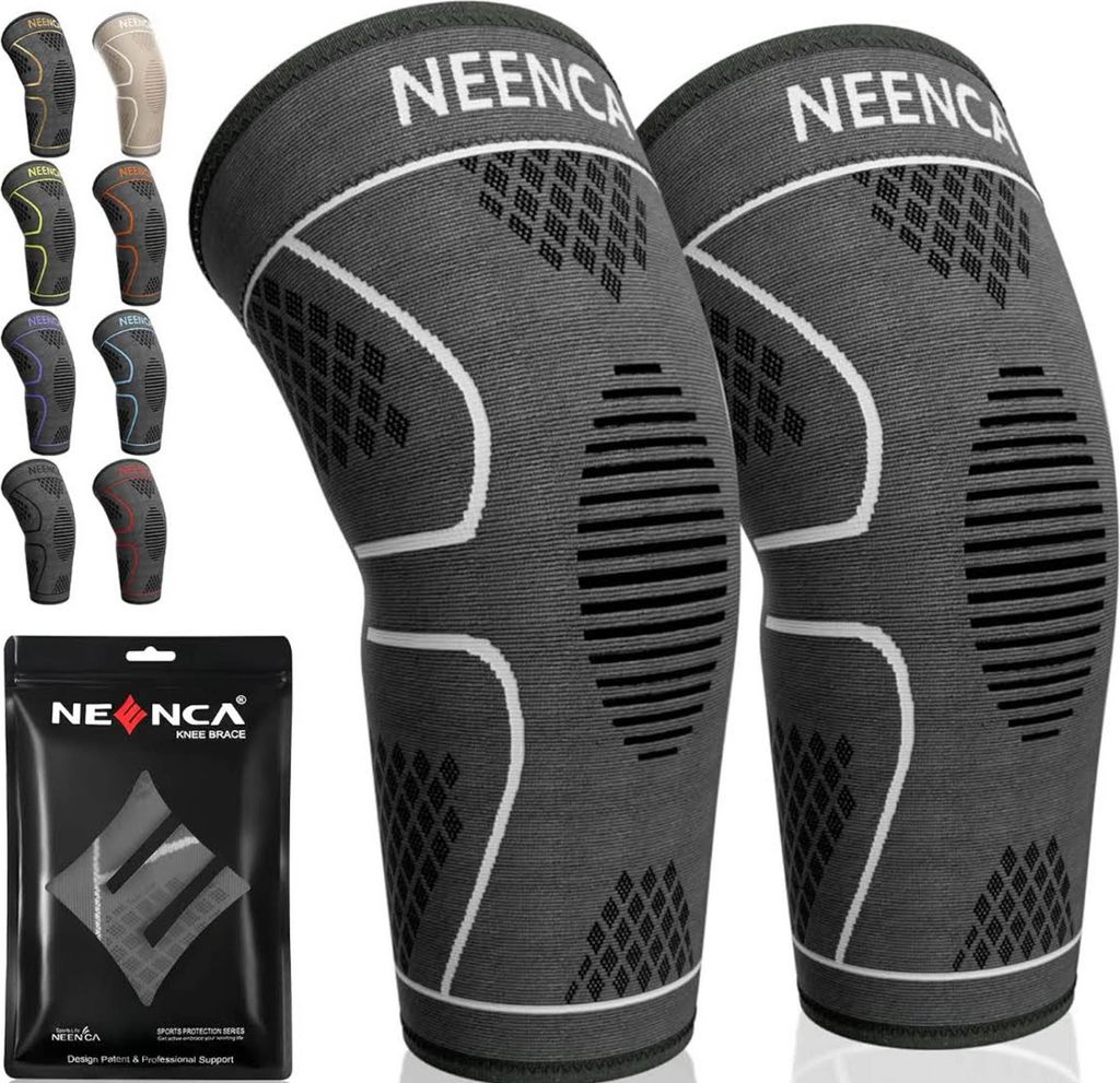 NEENCA Sport-Kniebandage 2er-Pack S Grau atmungsaktive Kompressions-Patella-Kniestütze für Meniskusriss Arthrose Rehabilitation Laufen Fußball