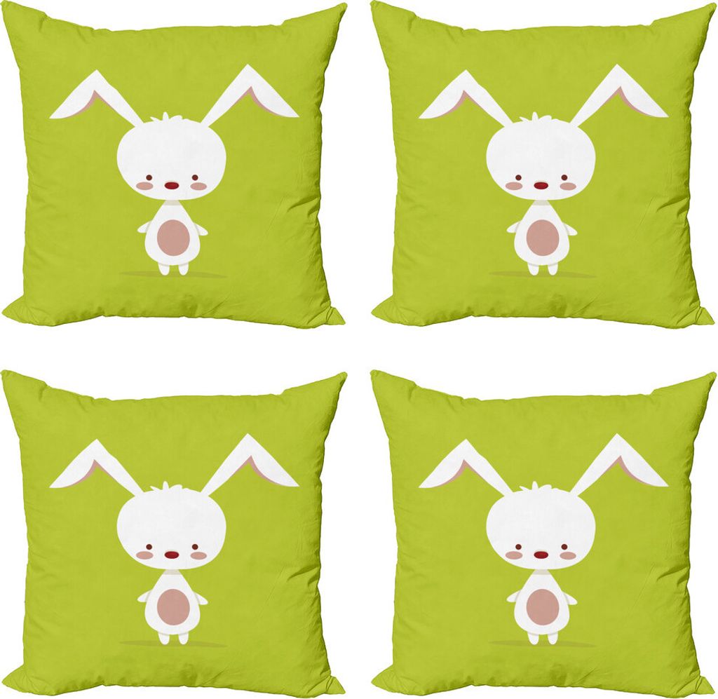 ABAKUHAUS Hase Kissenbezug Set (4 Stück), Cartoon-Figur auf Grün, Moderner Doppelseitiger Digitaldruck, 45 cm x 45 cm, Apple-Grün Weiß