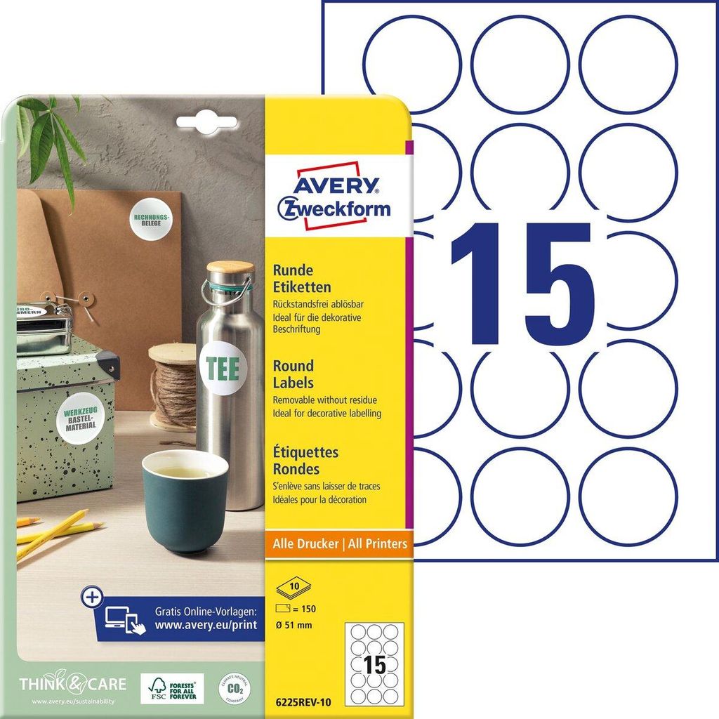 AVERY Zweckform 6225REV-10 Etiketovacie štítky, priemer: 51 Obrázok produktu 