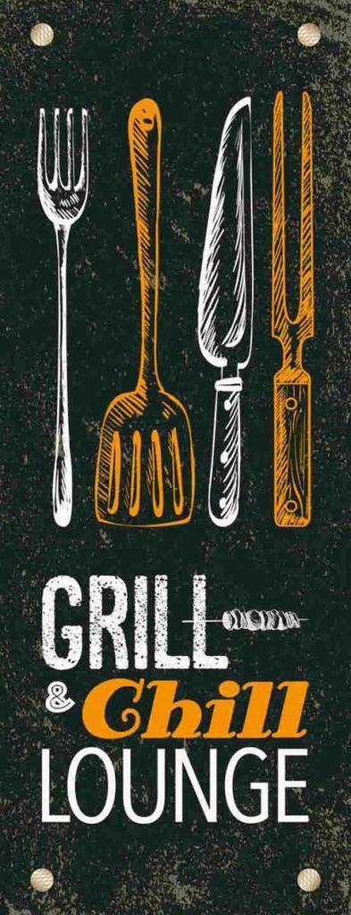 vianmo Holzschild 27x10 cm Grill & Chill Lounge Grillen Essen Trinken