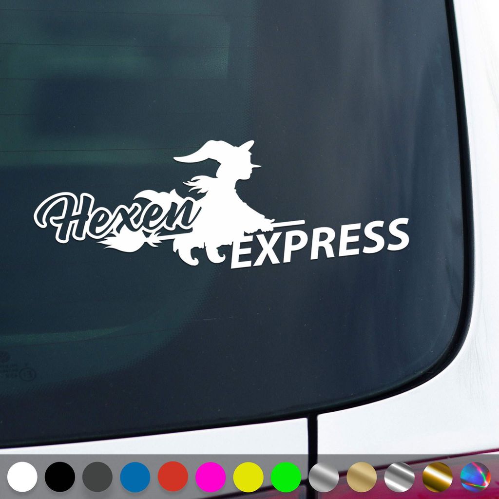 PantherPixel Hexen Express Aufkleber Gothic Esoterik Magische Besen Sticker Auto Geschenkidee Farbe Weiss