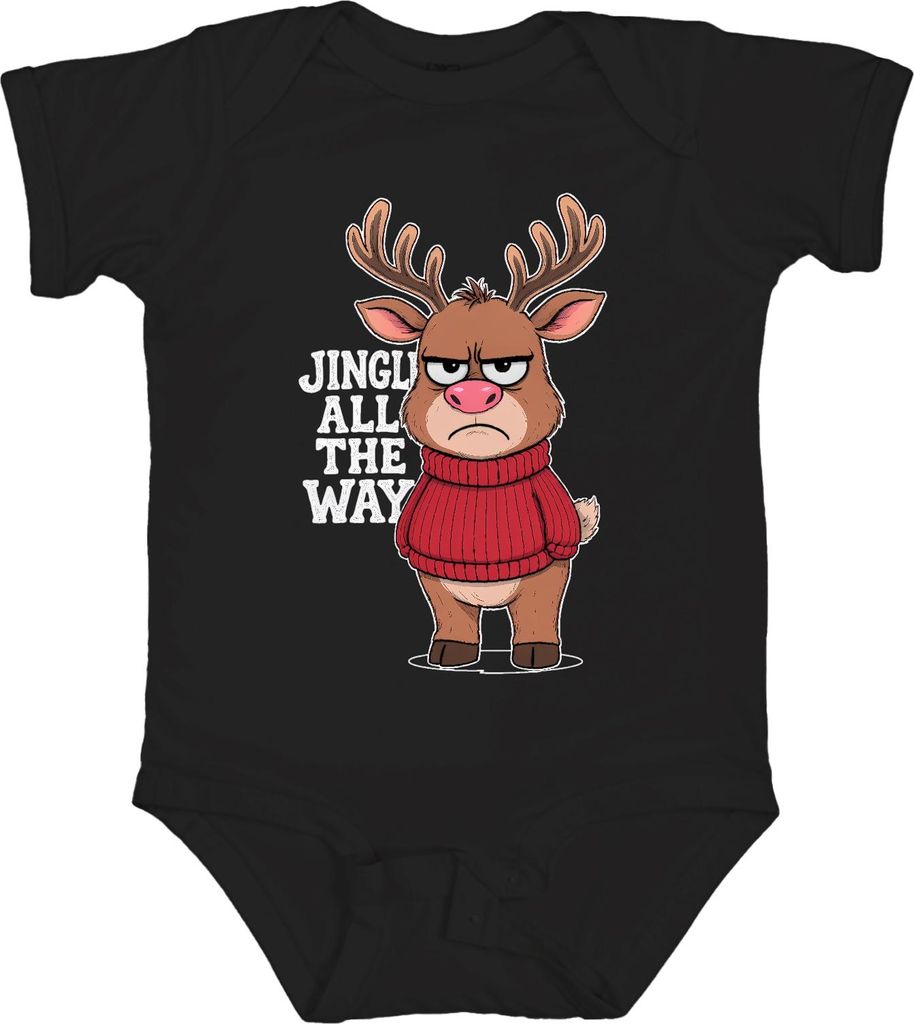JINGLE ALL THE WAY lustiges Rentier Weihnachten sarkastisch retro Unisex Baby Body, Schwarz, 18/24