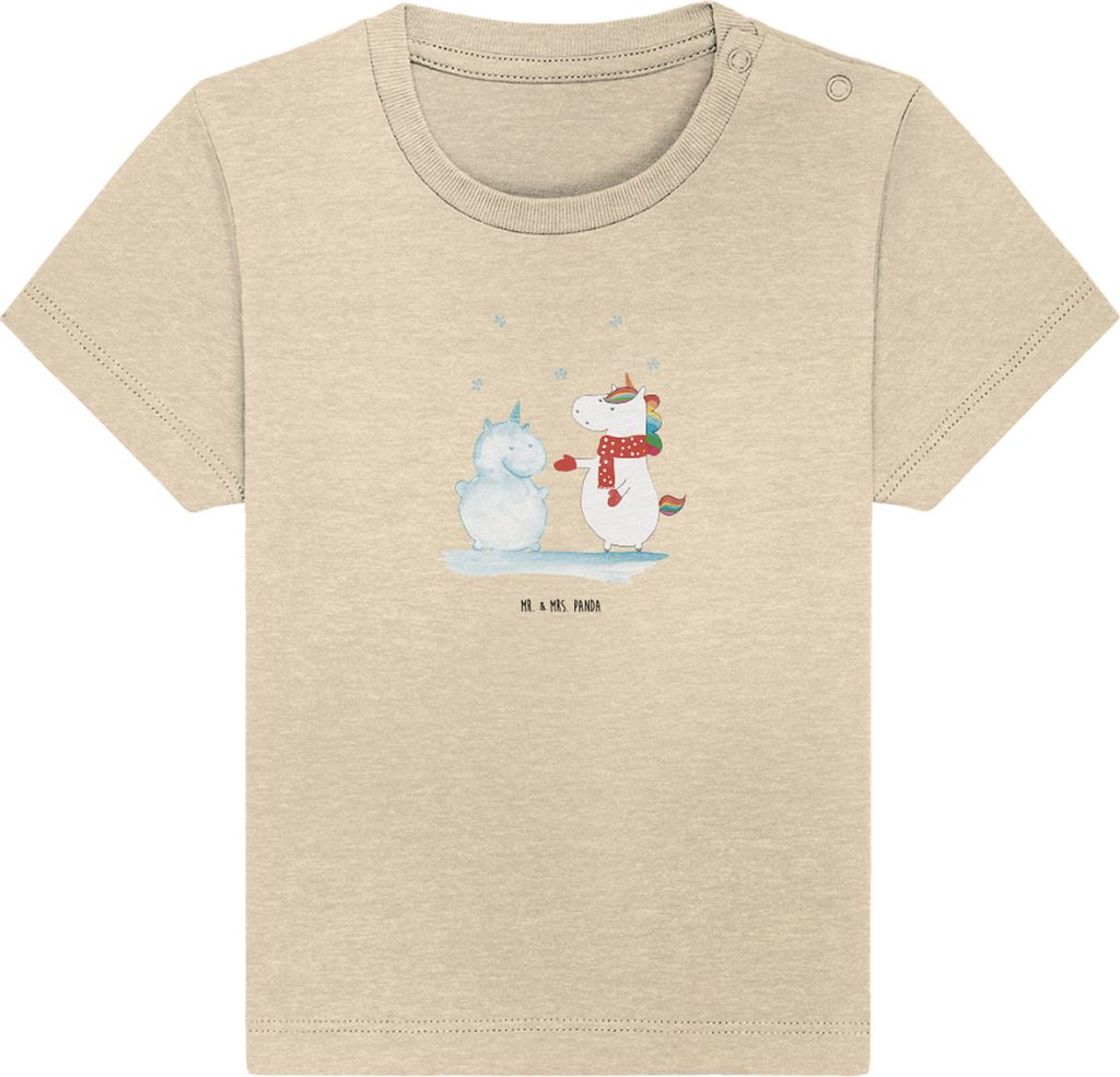Mr. & Mrs. Panda Babyshirt Einhorn Schneemann 12. - 18. Monat - Natural Raw - Geschenk, Baby Shirt, Winter, Baumwolle, Oberteil, Handschuhe, T-Shir...