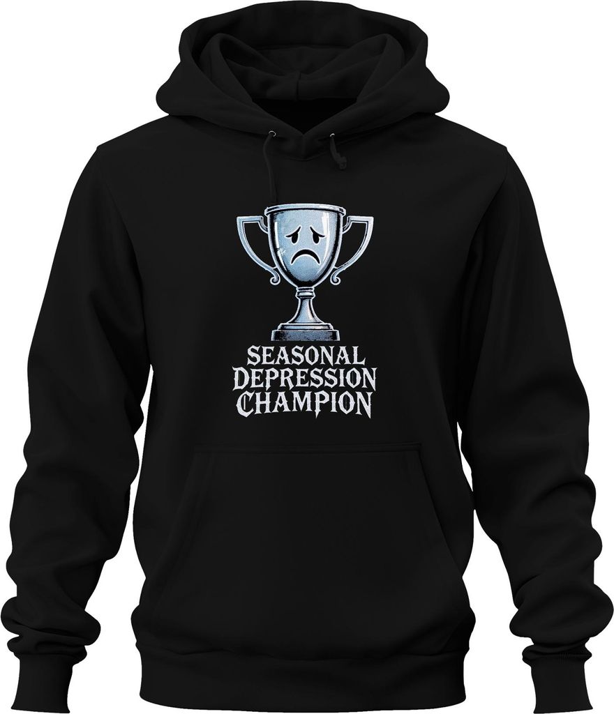 Seasonal Depression Champion Trophy Sad Face Lustig Geschenk Uni Hoodie Kapuzenpullover, Schwarz, M