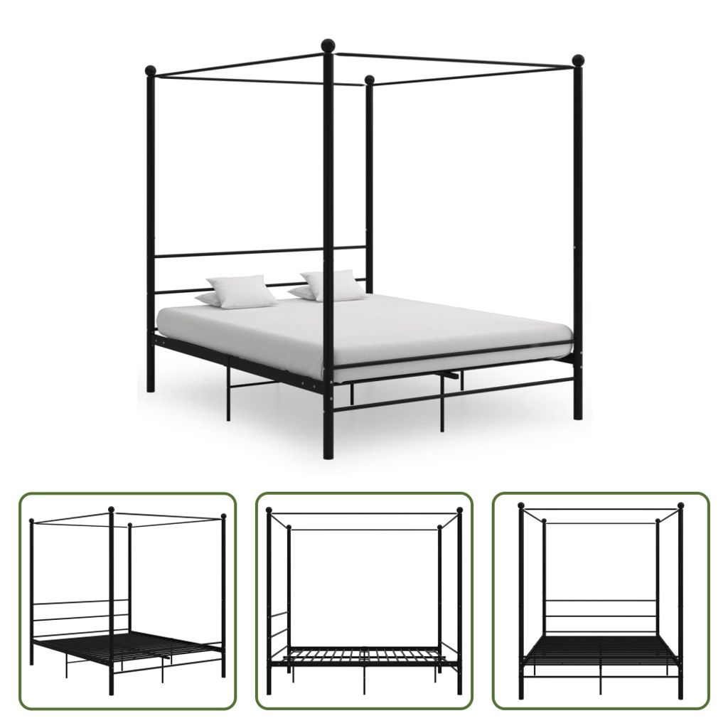 The Living Store Himmelbett Schwarz Metall 160x200 cm Produktbild 