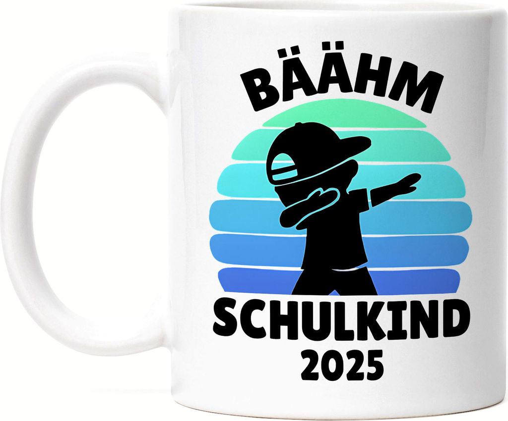 Bääähm Schulkind 2025 Tasse Weiß Dabbing Junge Lustige Schultasse Einschulung Geschenk Erstklässler Motiv