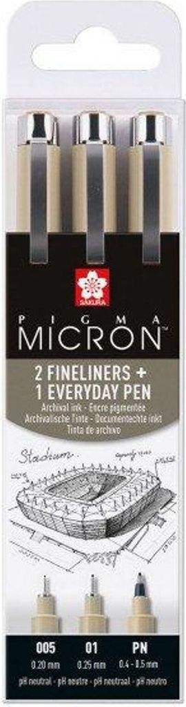 Sakura Pigma Micron Federmäppchen 3 Fineliner schwarz 005-01-pn Bogen.