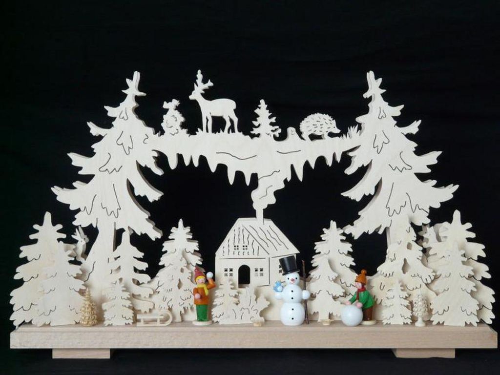 Schwibbogen Schneeballschlacht und Beleuchtung BxHxT 50x31x7cm NEU