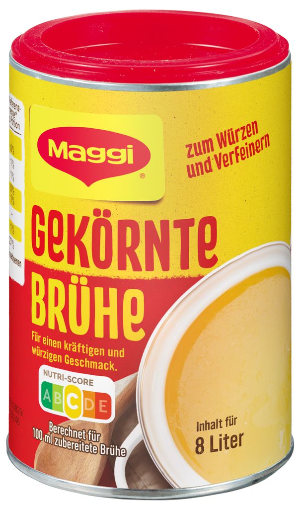 A can of Maggi gekörnte Brühe (granulated broth).