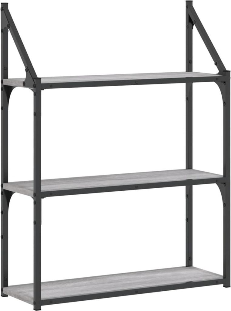 Wandregal 3 Fächer Grau Sonoma 60x21x78,5 cm Holzwerkstoff