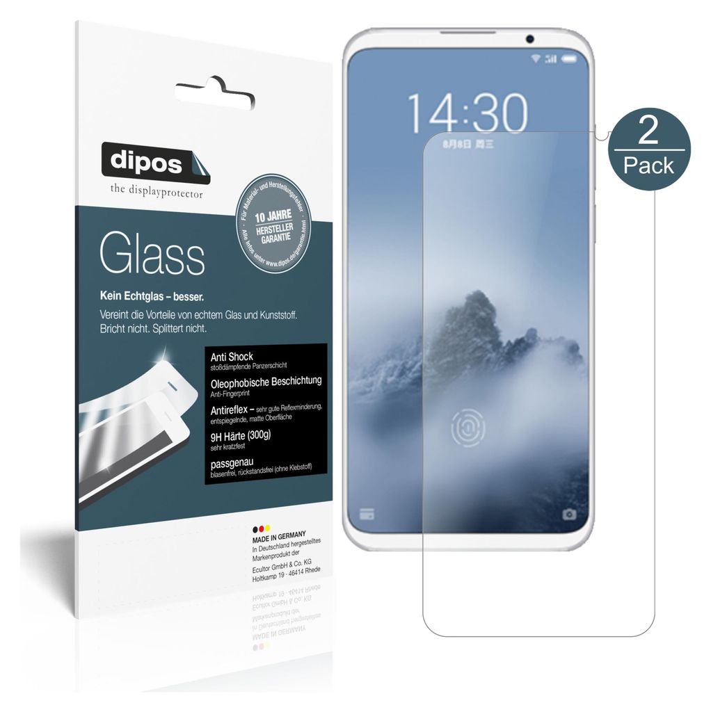 2x Schutzfolie für Meizu 16 Plus matt - Anti-Shock 9H Folie dipos Glass