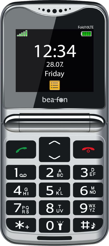 A close-up studio shot of a silver and black flip phone.