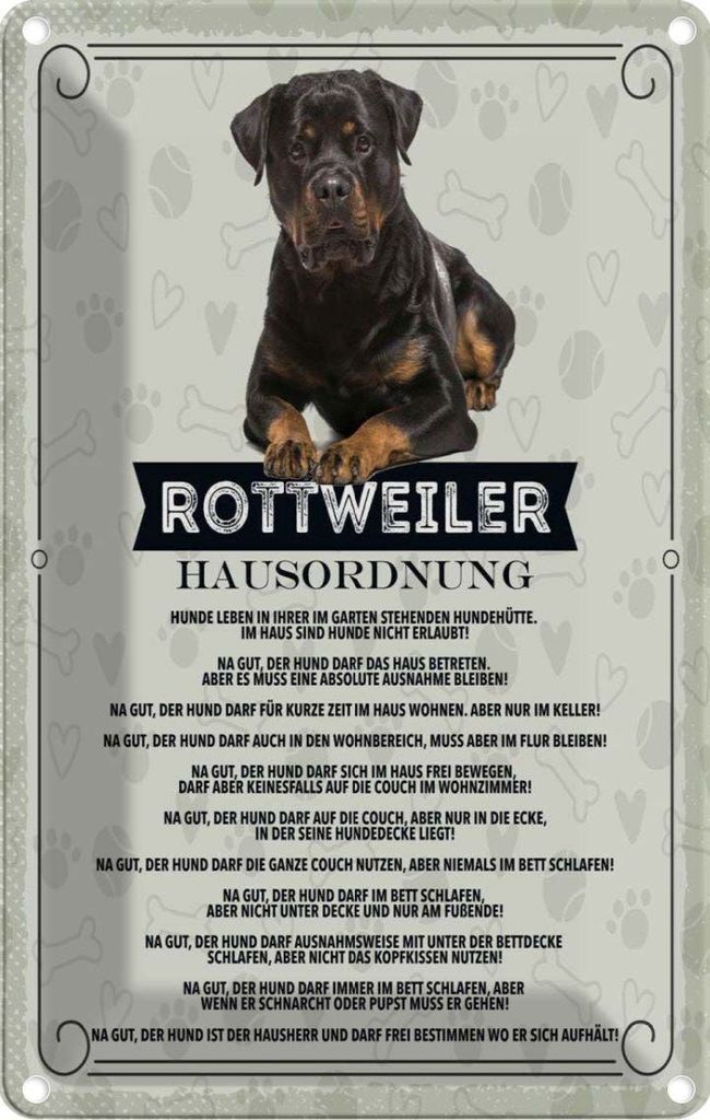 vianmo Blechschild 30x20 cm Tiere Rottweiler Hausordnung Hunde Hund