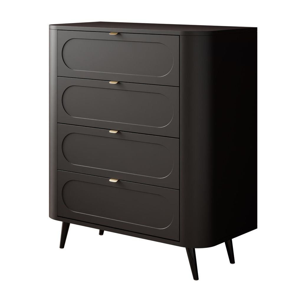 Kommode SHADOW II 4S mit Schubladen, schräge Füße, schwarz