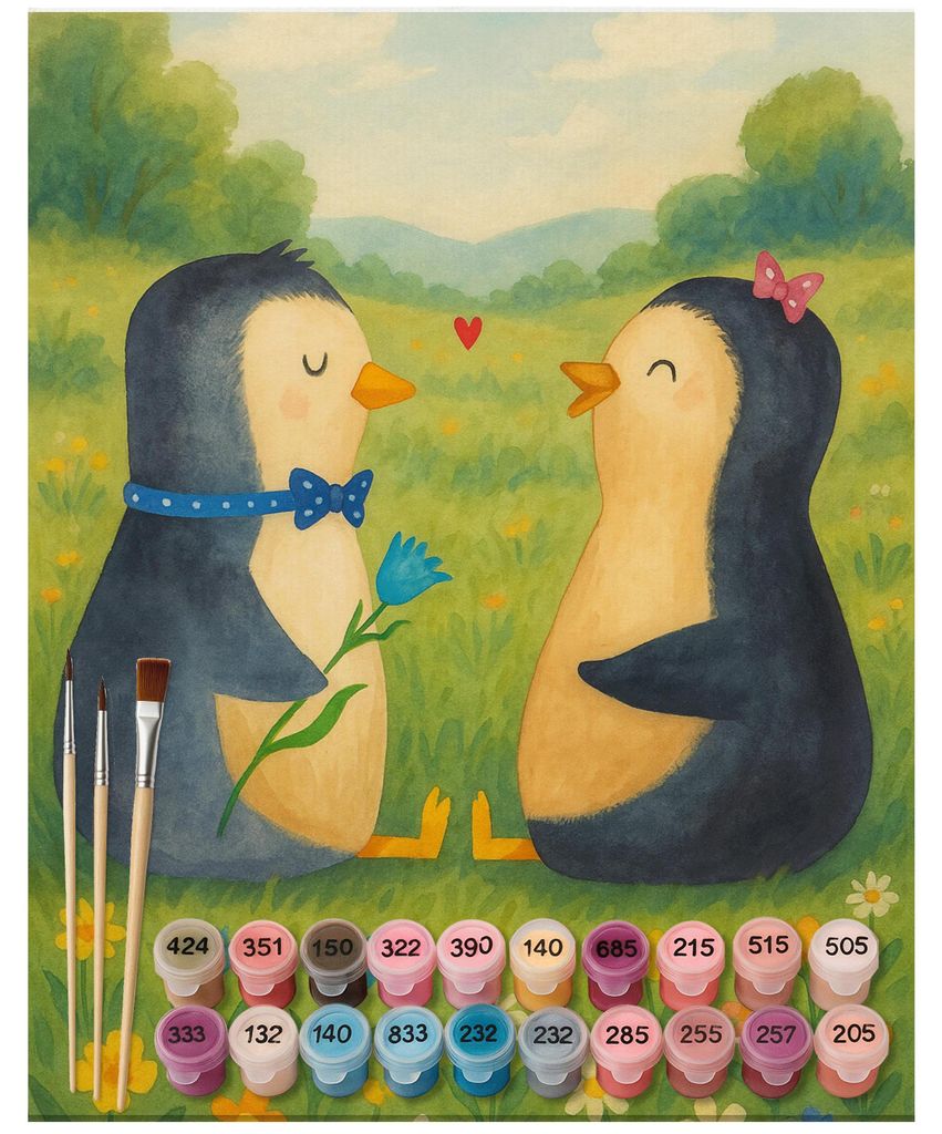 Mr. & Mrs. Panda Malen nach Zahlen Pinguin Pärchen Design 40 x 50 cm Mit Rahmen - Weiß - Geschenk, Zahlenbild, Liebe, Bild, DIY, Hochzeitsgeschen...