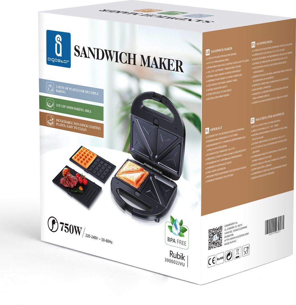Aigostar - Sandwichmaker 3 in 1, Sandwichtoaster, Produktbild 9