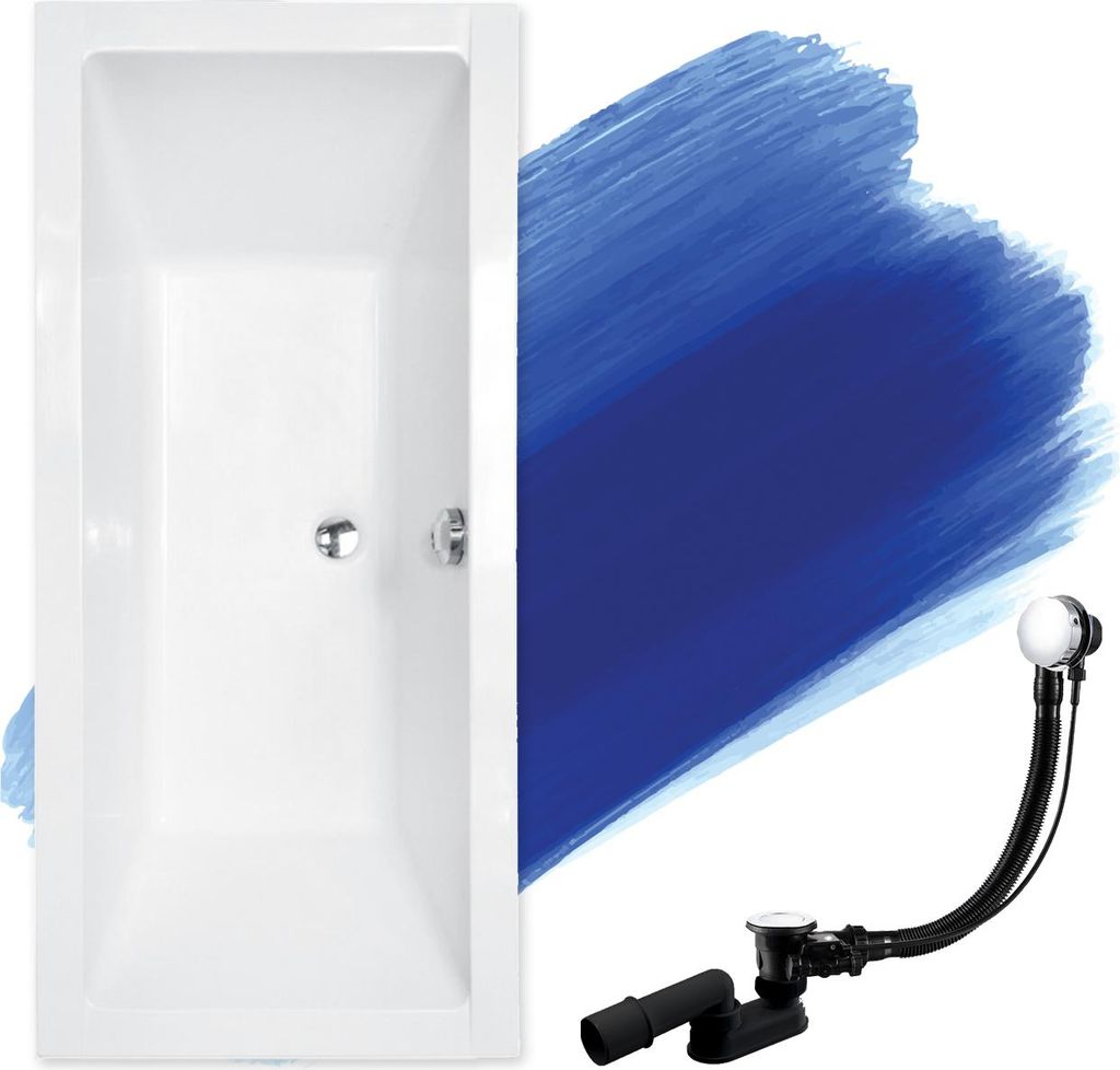 BADLAND Badewanne Rechteck Quadro 180x80 mit Ablaufgarnitur und Füßen GRATIS ohne Verkleidung
