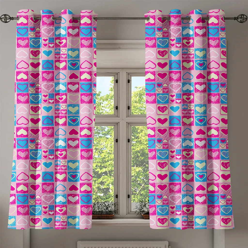 Tende Camera Bambina ABAKUHAUS Lavabili: Cuori Rosa e Blu 280x245 - 2