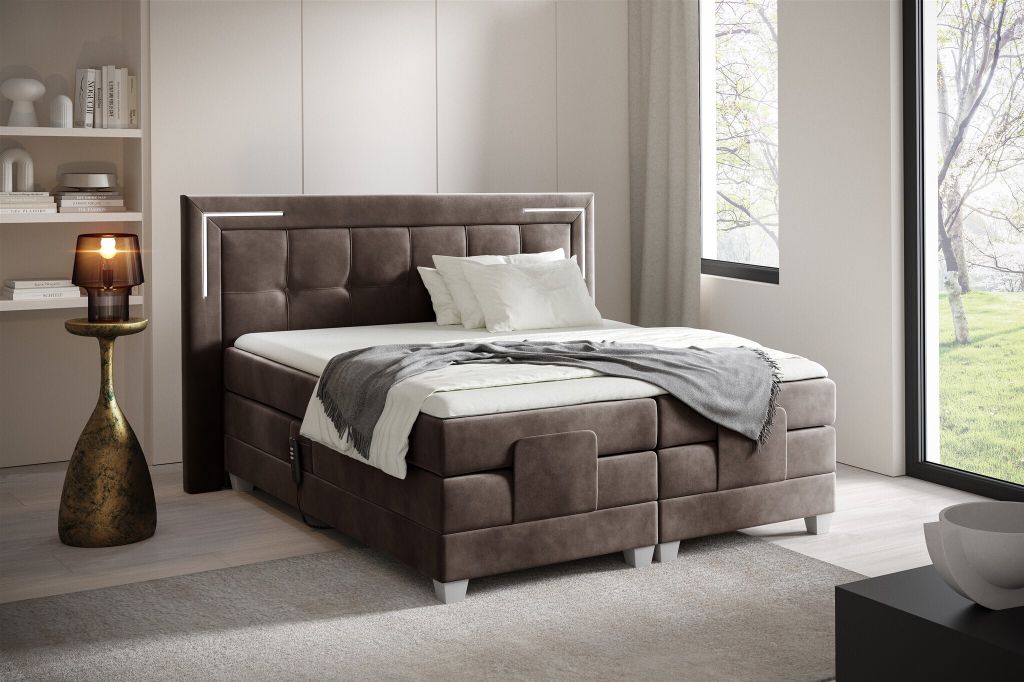 Boxspringbett Elektrisch Bett DORES 200x200cm in Stoff Fresh Schokobraun