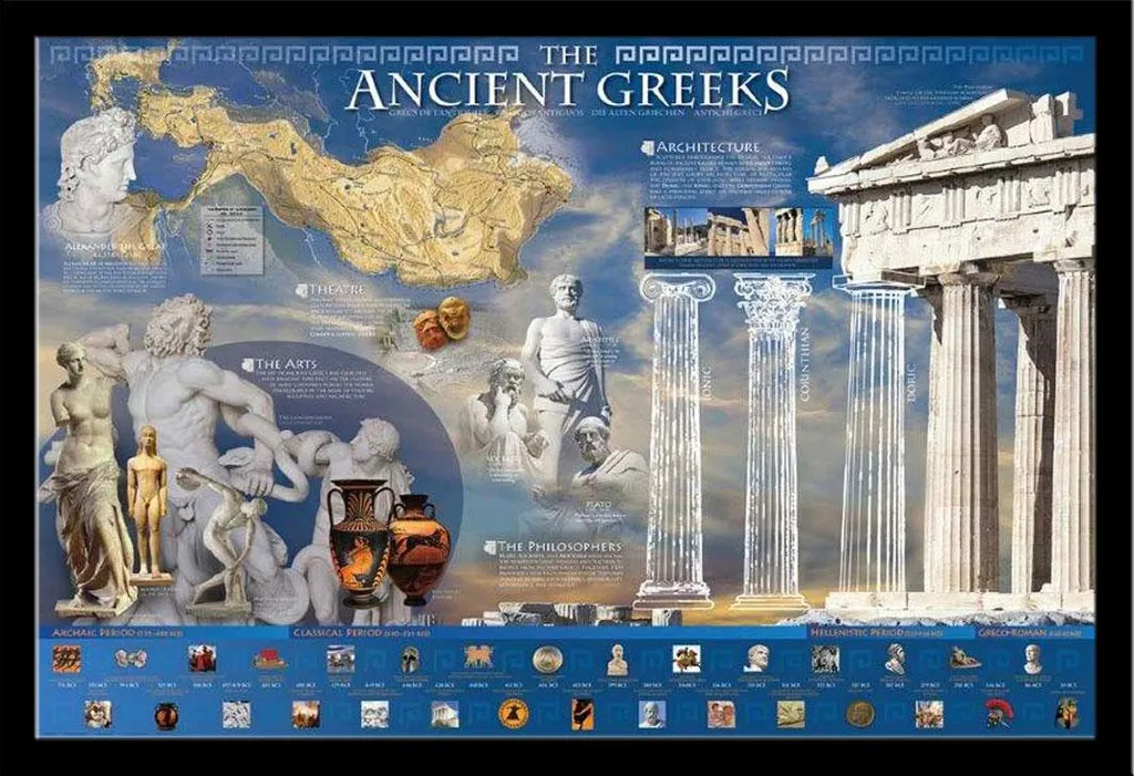Décoration Murale École Poster Grèce Antique Cadre Noir Shinsuke 61x91cm