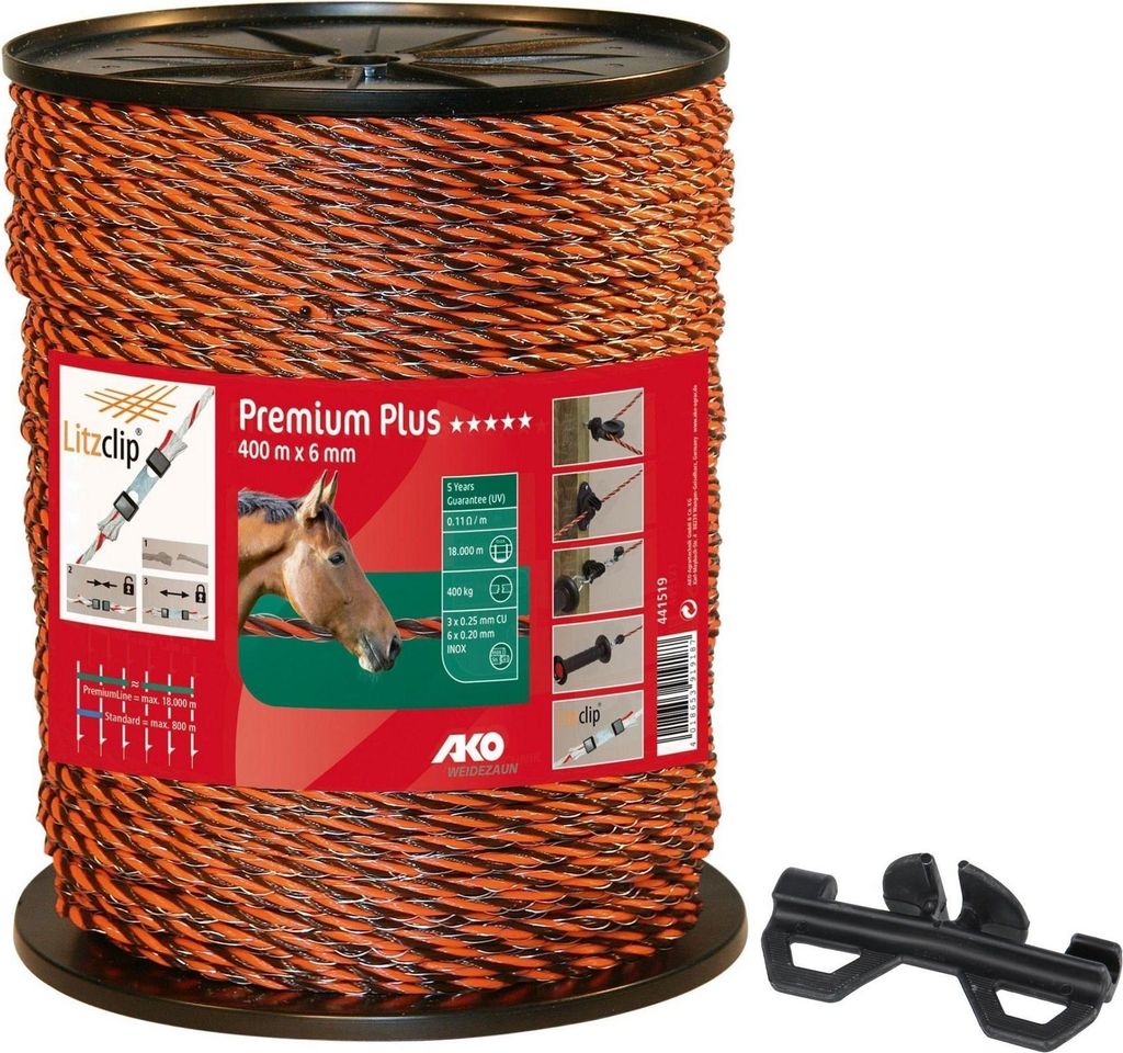 Weidezaunseil PremiumLine orange/braun 6,5 mm, 0,11 Ohm/m, Produktbild 