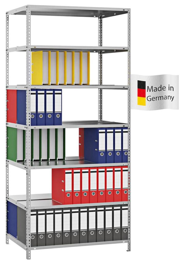 PROREGAL Aktenregal Schraubsystem MAGNUS Germany | HxBxT 220x100x60cm | 7 Ebenen | Fachlast 90kg | Beidseitig nutzbar | Verzinkt