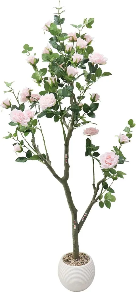 Rosier artificiel rose vif sans entretien avec feuillage réaliste