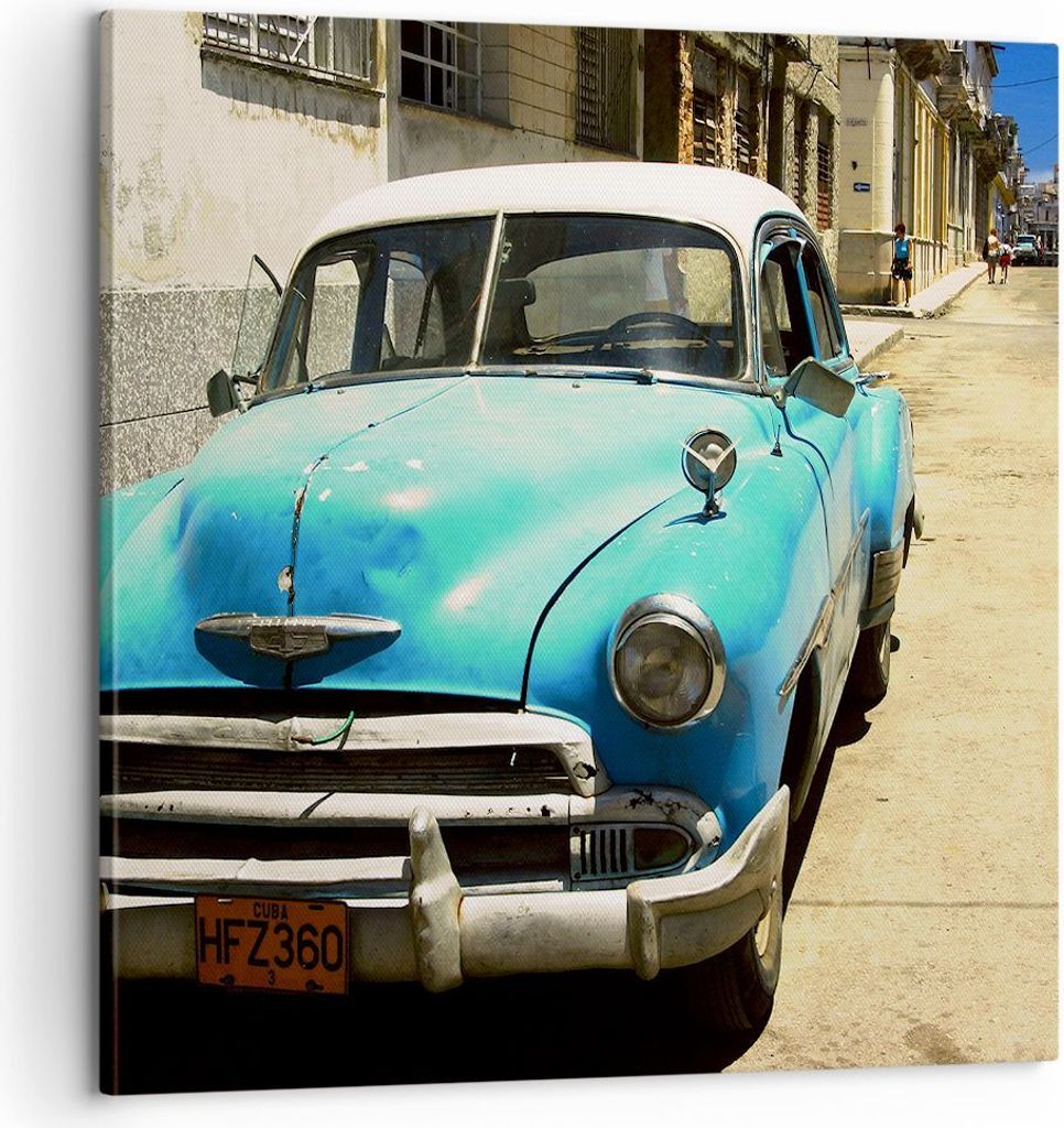 Bild auf Leinwand - Leinwandbild - Auto Klassiker Kuba Havanna - 60x60cm - Wand Bild - Wanddeko - Leinwanddruck - Bilder - Kunstdruck - Wanddekorat...
