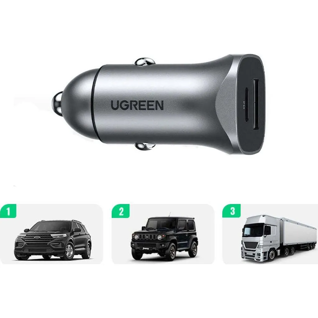 Ugreen 30780 Caricabatterie Auto 24W USB-C PD e USB-A QC 3.0 Grigio - 9