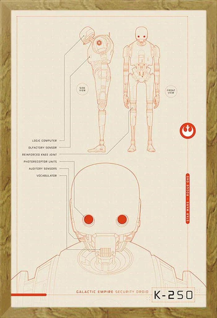 Quadro Star Wars K-2SO Rogue One - Cornice Quercia Shinsuke Maxi e Vetro