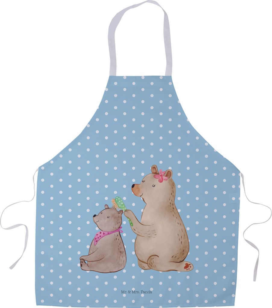 Mr. & Mrs. Panda Schürze Bär Kind - Blau Pastell - Geschenk, Muttertag, Küchenzubehör, Kellnerschürze, Kochschürze, Mama, Tochter, Grillschü...