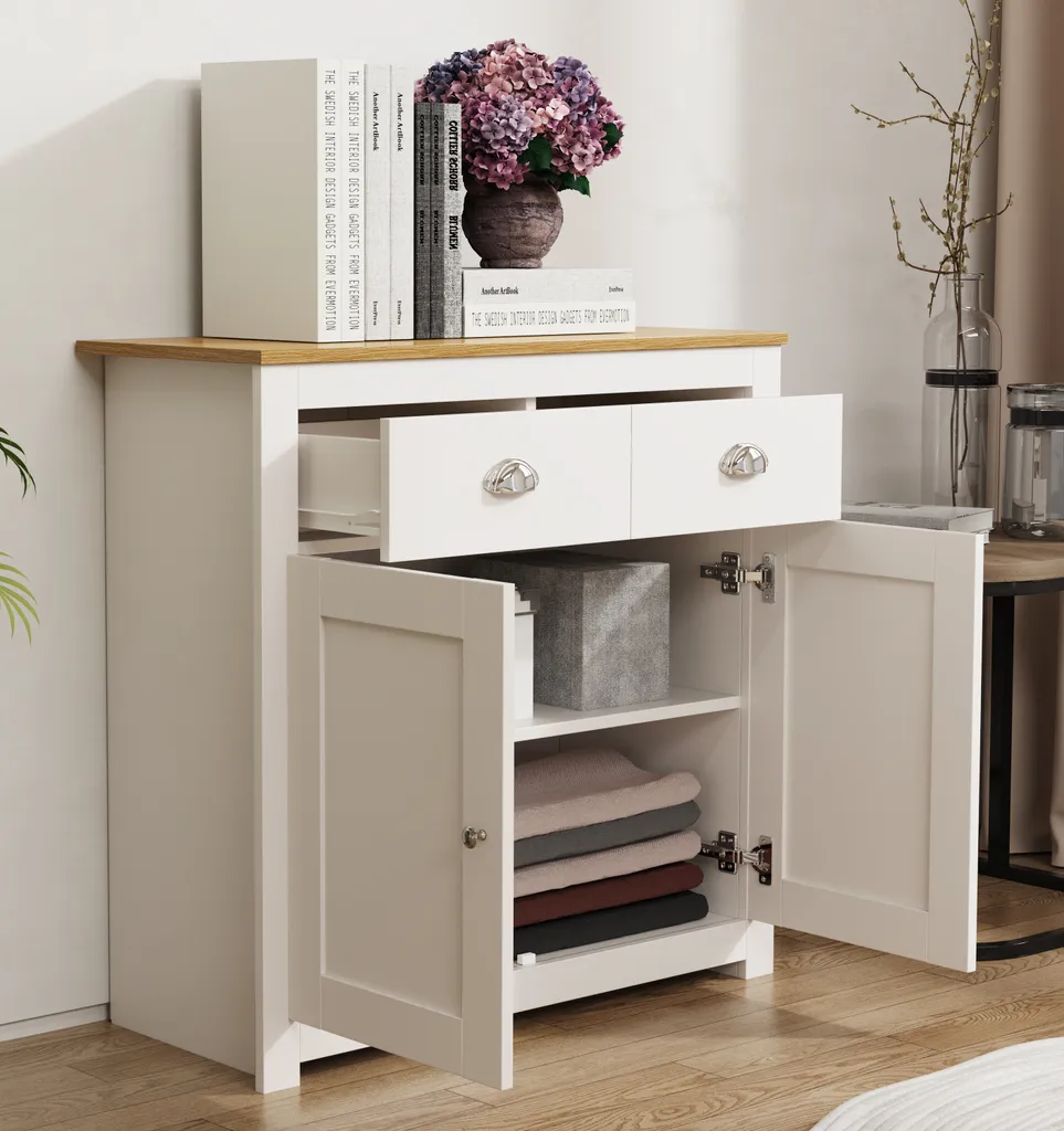 Commode Balusa 2 tiroirs VCM, Buffet de rangement compact 35cm - 5