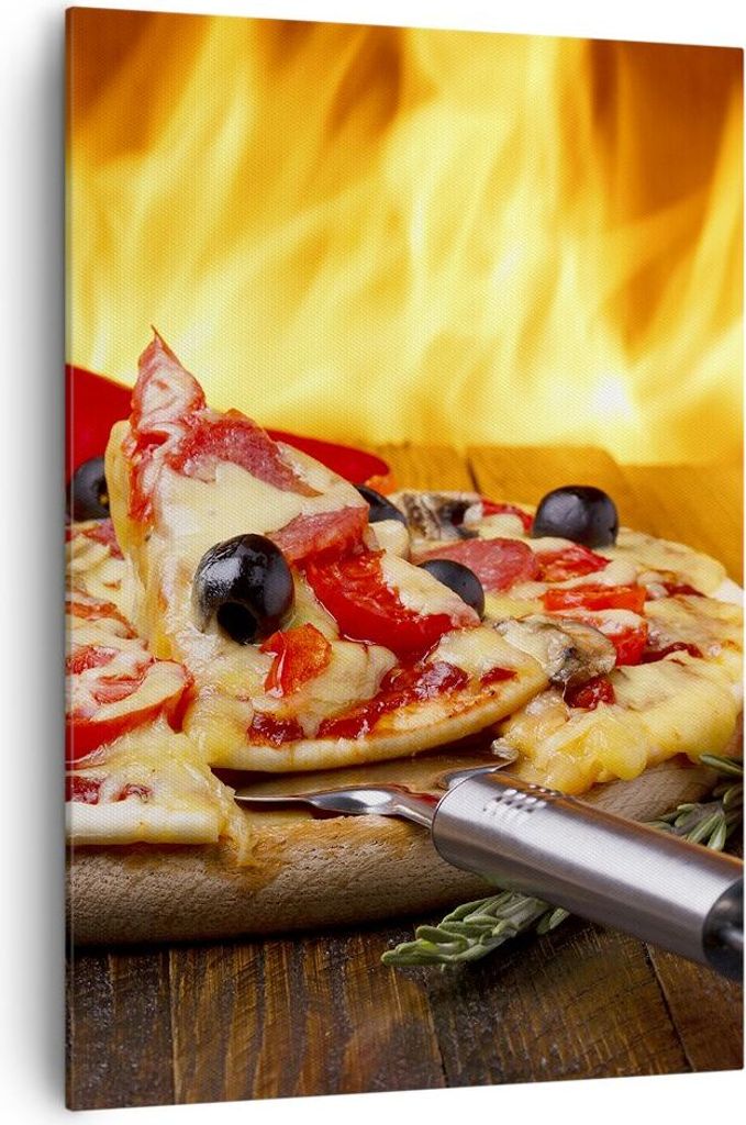 Bild auf Leinwand - Leinwandbild - Einteilig - Kuchen Backen Pizza Käse - 70x100cm - Wand Bild - Wanddeko - Wandbilder - Leinwanddruck - Wanddekor...