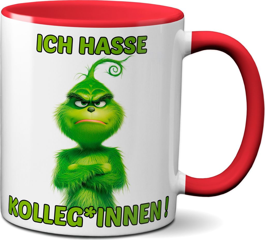 TassenKing Hasse Kolleg*innen Tasse Grinch - Kaffeetasse mit Spruch, Weihnachtstasse lustig - Weihnachts-Deko Anti-Weihnachten (rot)