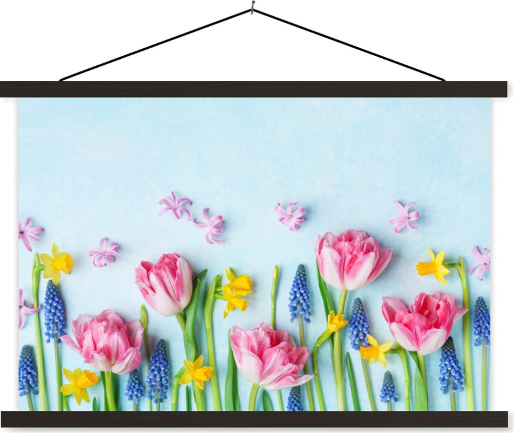 MuchoWow Textilposter Stillleben - Blumen - Frühling 60x40 cm mit schwarzem Rahmen - Hölzernes