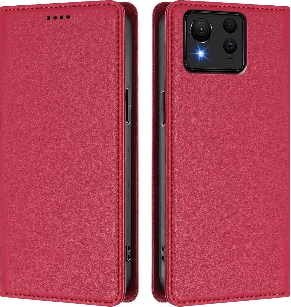 Handyhülle für Asus Zenfone 11 Ultra, Kunstleder Klapphülle Stoßfeste Magnetische Hülle mit Ständer Rot