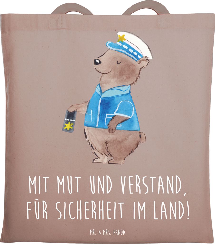 Mr. & Mrs. Panda Jutebeutel Polizist Mut Verstand - Braun Pastell - Geschenk, Schultasche, Polizeiarbeit, Sicherheit, Aufmerksamkeit, Dankeschön, ...