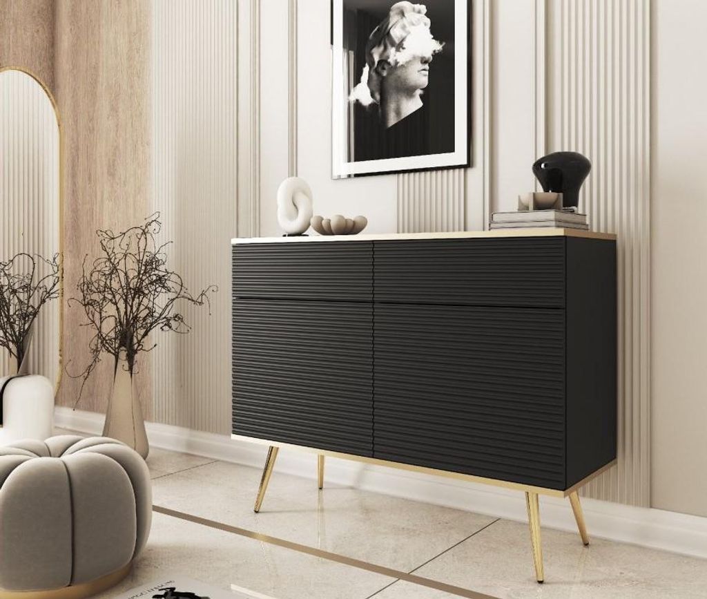 Kombinierte Kommode JENY 2 – schwarz/gold/goldene Beine