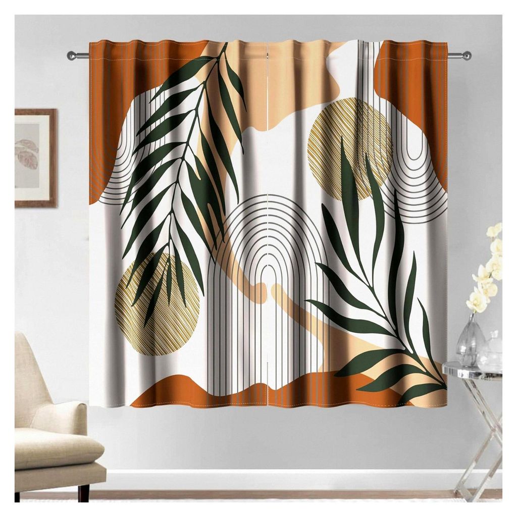 Moderne Kunst Vorhänge 107×160cm, Gelb Ocker Khaki Sonnen Weidenblätter Beige Bogen Bohemian Retro Klassische Drape Vorhänge, Fenstervorhänge ...
