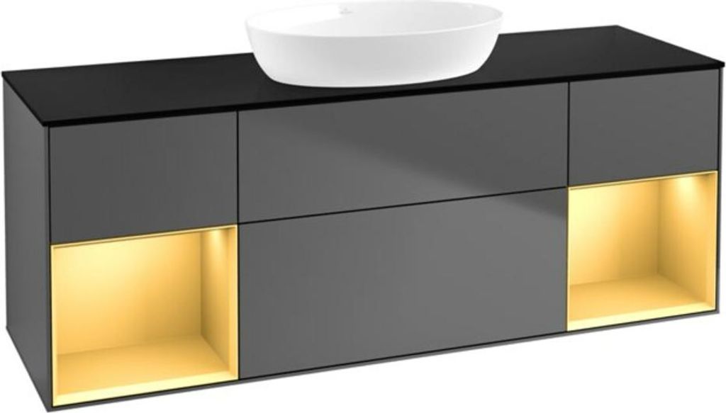 V&B Waschtischunterschrank Finion 160cm, Pl b m, Reg gol m Lac, Anthrac. m