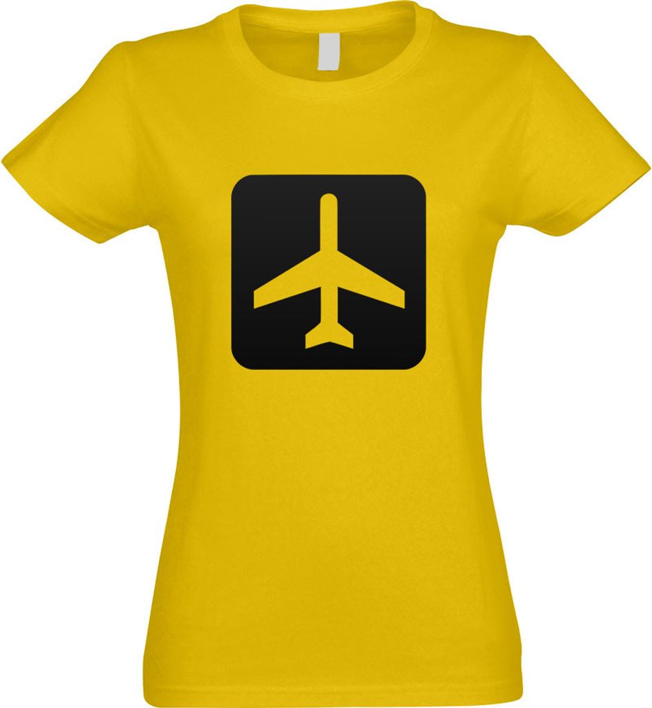 Kiwistar - T-Shirt tailliert - Damen - gelb - Flughafen Flugplatz Piktogramme - mit Motiv Bedruckt - Funshirt Design - Sport - Freizeit - Damen - S