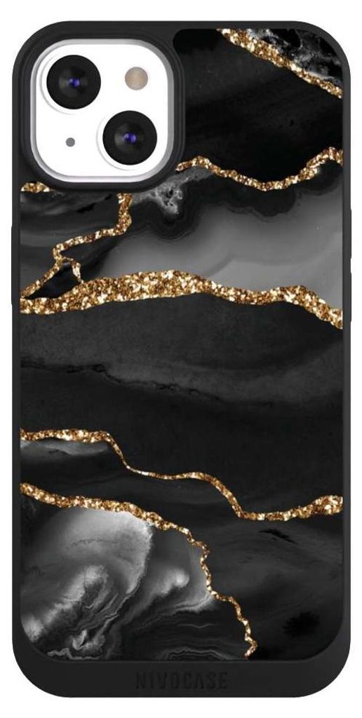 NIVOCASE Handyhülle für Apple iPhone 13 Hülle NIVOpure Case Schwarz Glitzer Look Marmor Muster